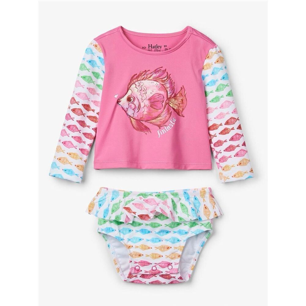 NEW Hatley Watercolour Fishies 3-6 Months Baby 2-piece Rashguard Swimsuit